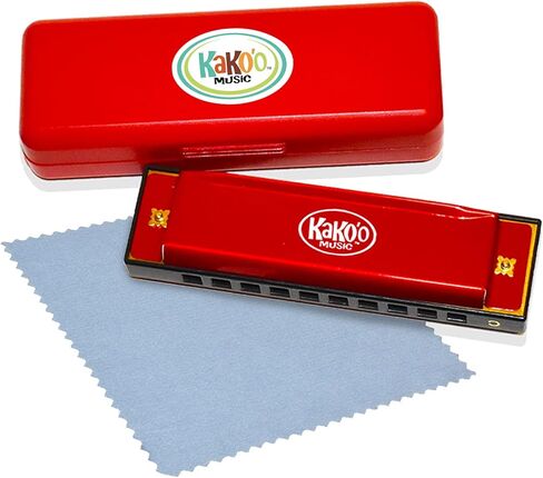 KaKo'o Music Kako'o: هارمونيكا معدنية كلاسيكية - أحمر - هارمونيكا مقاس 4 بوصات تأتي مع حقيبة تخزين، وقماش من الألياف الدقيقة، ودليل تعليمات - رائعة للمبتدئين، للأعمار من 5 سنوات فما فوق in Saudi Arabia