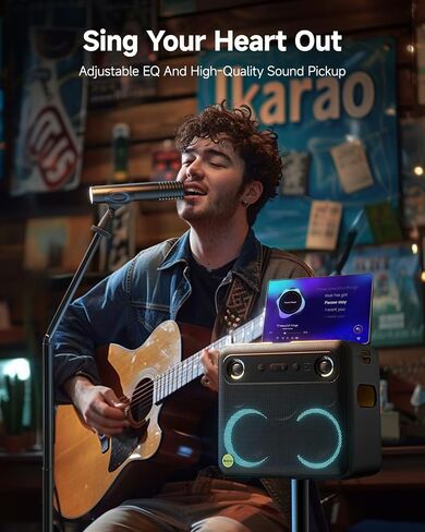 Karaoke Machine with Microphone Stand, Portable Bluetooth Speaker for Party, Backyard, Karaoke System with 2 Wireless Microphone for Adults Kids, for Women, Men, Singing Lovers in Kuwait