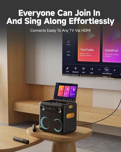 Karaoke Machine with Microphone Stand, Portable Bluetooth Speaker for Party, Backyard, Karaoke System with 2 Wireless Microphone for Adults Kids, for Women, Men, Singing Lovers in Kuwait