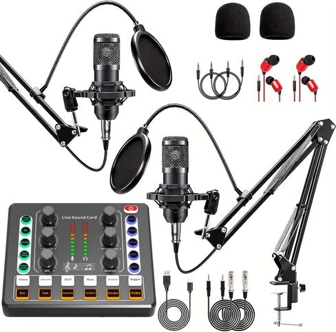حزمة معدات sktome Podcast لعدد 2، مغير صوت M8 مع حزمة ميكروفون بودكاست BM-800 - ميكروفون مكثف استوديو مثالي للبث والتسجيل والغناء والبث والألعاب in Kuwait