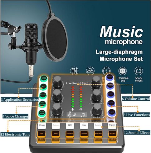 حزمة معدات sktome Podcast لعدد 2، مغير صوت M8 مع حزمة ميكروفون بودكاست BM-800 - ميكروفون مكثف استوديو مثالي للبث والتسجيل والغناء والبث والألعاب in Kuwait