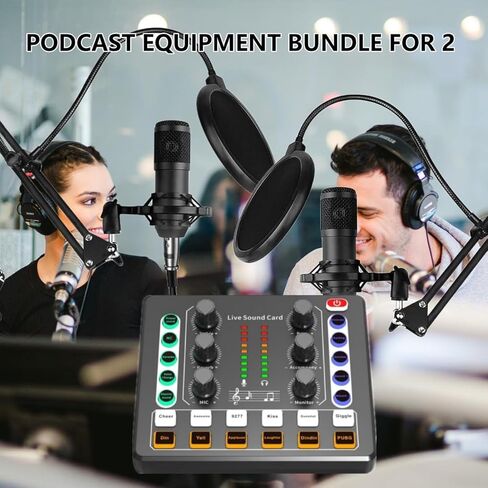 حزمة معدات sktome Podcast لعدد 2، مغير صوت M8 مع حزمة ميكروفون بودكاست BM-800 - ميكروفون مكثف استوديو مثالي للبث والتسجيل والغناء والبث والألعاب in Kuwait