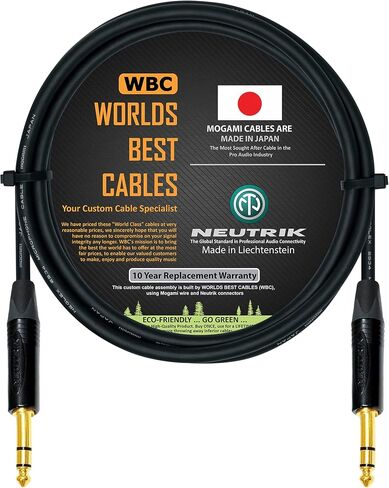 WORLDS BEST CABLES 5 Foot - Quad Balanced Patch Cable Custom Made Using Mogami 2534 Wire and Neutrik NP3X-B ¼ Inch (6.35mm) TRS Stereo Phone Plugs in Saudi Arabia