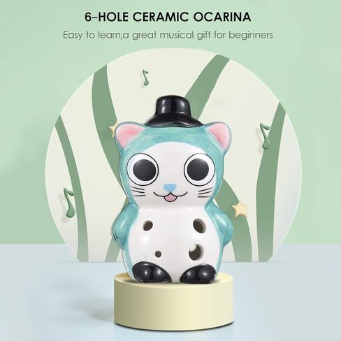 6 Holes Ceramic Ocarina Cute Animal Style Musical Instrument for Learner and Music Lover with Lanyard Music Score Green in Kuwait