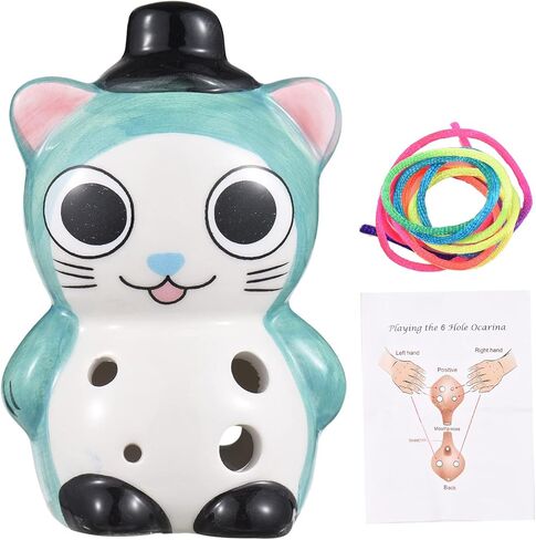 6 Holes Ceramic Ocarina Cute Animal Style Musical Instrument for Learner and Music Lover with Lanyard Music Score Green in Kuwait
