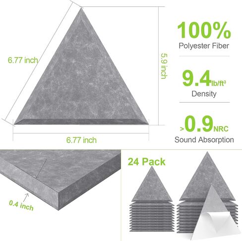 JBER Triangle Acoustic Panels Beveled Edge Sound Proof Foam Panels Self-adhesive,6.83" X 5.9" X 0.4" High-Density Sound Absorbing Panels Wall For Acoustic Treatment, Home Office 24 Pack - Gray in Saudi Arabia