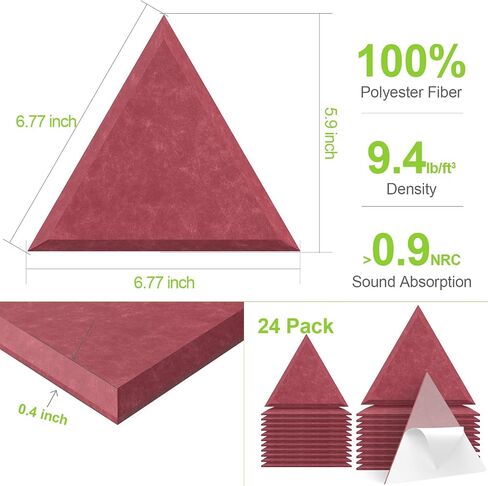 JBER Triangle Acoustic Panels Beveled Edge Sound Proof Foam Panels Self-adhesive,6.83" X 5.9" X 0.4" High-Density Sound Absorbing Panels Wall For Acoustic Treatment, Home Office 24 Pack - Gray in Saudi Arabia