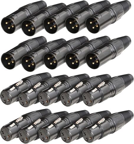 XLR Connectors, 3 PIN XLR Male and Female with Metal Housing and Gold-Plated Copper Contacts Mic Cable Plug Connector Audio Sockett (10, Black) in Saudi Arabia