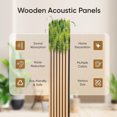 2 Pack Wood Slat Acoustic Panels for Wall and Ceiling, 94.49"×12.80" Soundpoof Wooden Wall Panels for Interior Wall Decor, 3D Fluted Sound Absorbing Panel - Light Walnut in Saudi Arabia
