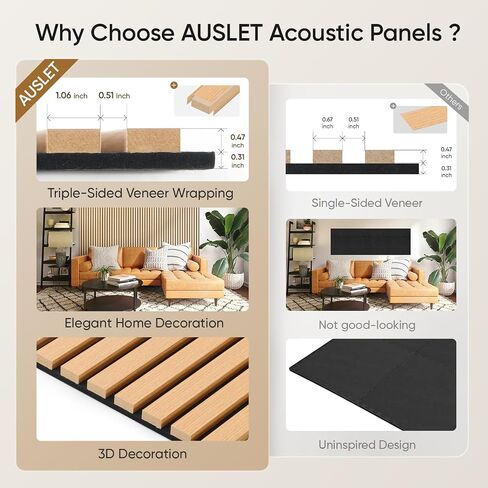 2 Pack Wood Slat Acoustic Panels for Wall and Ceiling, 94.49"×12.80" Soundpoof Wooden Wall Panels for Interior Wall Decor, 3D Fluted Sound Absorbing Panel - Light Walnut in Saudi Arabia