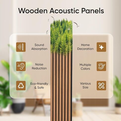 2 Pack Wood Slat Acoustic Panels for Wall and Ceiling, 94.49"×12.80" Soundpoof Wooden Wall Panels for Interior Wall Decor, 3D Fluted Sound Absorbing Panel - Light Walnut in Saudi Arabia