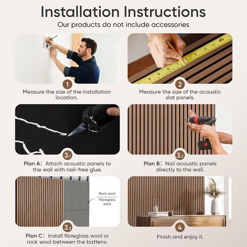 2 Pack Wood Slat Acoustic Panels for Wall and Ceiling, 94.49"×12.80" Soundpoof Wooden Wall Panels for Interior Wall Decor, 3D Fluted Sound Absorbing Panel - Light Walnut in Saudi Arabia