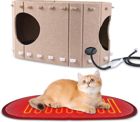 Heated Cat House for Indoor, Heated Cat Shelter Kitty Bed with Adjustable Temperature Heating pad,Heated pet House Scratch Resistant Caves in Saudi Arabia