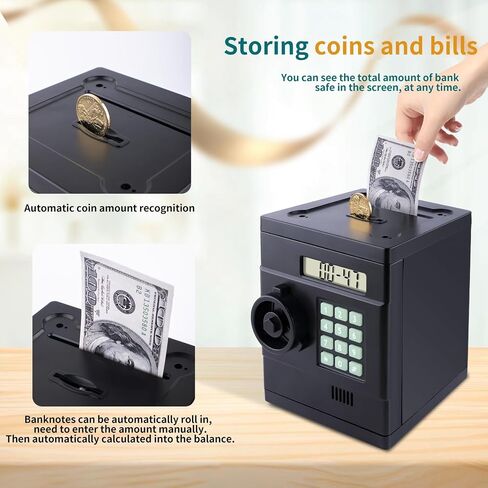 Electronic Piggy Bank for Kids Safe, Cash Coin Mini ATM Piggy Bank, with Password and LCD ATM Bank for Boys Girls, Piggy Bank Safe for Kids -Sliver Color in Saudi Arabia