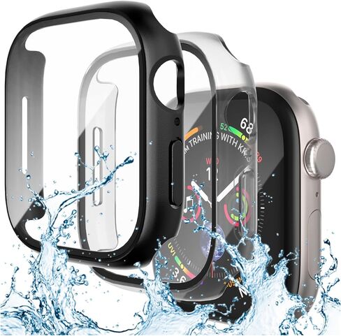YIJDACASE【2 Pack】 Waterproof Case for Apple Watch Series 10 46mm with HD Tempered Glass Screen Protector Hard Shockproof Protective Face Bumper Cover Compatible iWatch S10 Accessories, Black+Black in Saudi Arabia