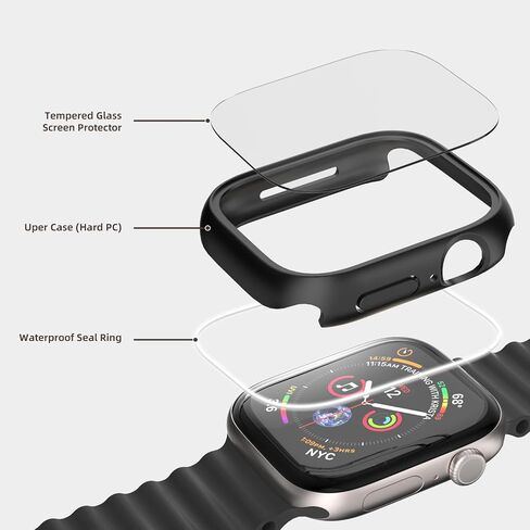 YIJDACASE【2 Pack】 Waterproof Case for Apple Watch Series 10 46mm with HD Tempered Glass Screen Protector Hard Shockproof Protective Face Bumper Cover Compatible iWatch S10 Accessories, Black+Black in Saudi Arabia