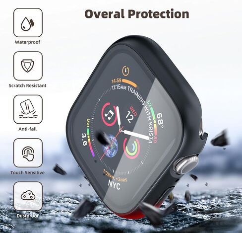 YIJDACASE【2 Pack】 Waterproof Case for Apple Watch Series 10 46mm with HD Tempered Glass Screen Protector Hard Shockproof Protective Face Bumper Cover Compatible iWatch S10 Accessories, Black+Black in Saudi Arabia