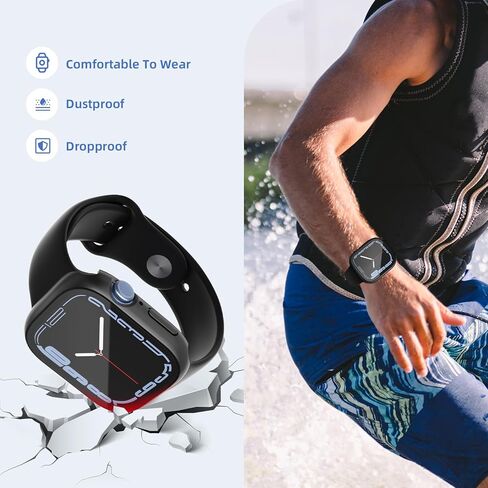 YIJDACASE 【عبوة من قطعتين】 حافظة مقاومة للماء لساعة Apple Series 10 مقاس 46 ملم مع واقي شاشة من الزجاج المقوى عالي الدقة وغطاء ممتص للصدمات واقٍ للوجه متوافق مع ملحقات iWatch S10، أسود + أسود in Kuwait