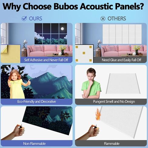 لوحات BUBOS Art الصوتية، لوحة حائط صوتية ممتازة مقاس 48 × 32 بوصة، تتضمن مادة لاصقة، لوحة ممتصة للصوت للجدران، معالجة صوتية للاستوديو. لوحة حائط عازلة للصوت. (غابة داكنة) in Kuwait