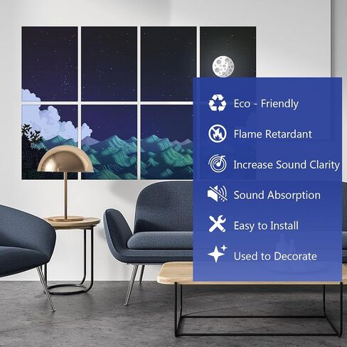 لوحات BUBOS Art الصوتية، لوحة حائط صوتية ممتازة مقاس 48 × 32 بوصة، تتضمن مادة لاصقة، لوحة ممتصة للصوت للجدران، معالجة صوتية للاستوديو. لوحة حائط عازلة للصوت. (غابة داكنة) in Kuwait