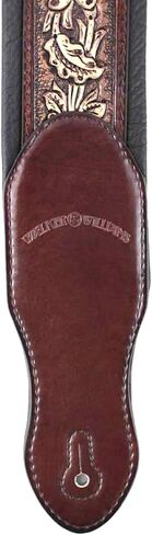 Walker & Williams KB-02-BRN حزام جيتار مبطن بالجلد البني الريفي مع جمجمة زهرية وصليب مسيحي لجميع القيثارات الصوتية والكهربائية والباس in Kuwait