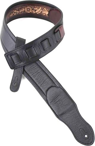 Walker & Williams KB-02-BRN حزام جيتار مبطن بالجلد البني الريفي مع جمجمة زهرية وصليب مسيحي لجميع القيثارات الصوتية والكهربائية والباس in Kuwait