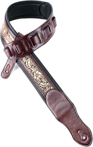 Walker & Williams KB-02-BRN حزام جيتار مبطن بالجلد البني الريفي مع جمجمة زهرية وصليب مسيحي لجميع القيثارات الصوتية والكهربائية والباس in Kuwait