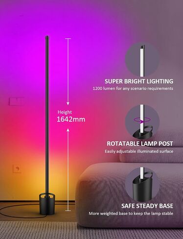 LED Floor Lamp - Smart RGBCW LED Corner Lamp Compatible with Alexa, Smart Floor Lamp with Music Sync and DIY Modes, Color Changing Standing Lamp for Bedroom, Led Corner Floor Lamp in Saudi Arabia