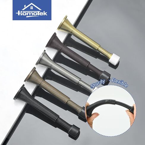 HOMOTEK 1 حزمة سدادات أبواب زنبركية متداخلة، ممتدة من 3-1/8 إلى 4-1/4 بوصة مثبتة على الحائط - سدادات أبواب طويلة للغاية - واقي جدار زنبركي مرن (نيكل الساتان) in Saudi Arabia