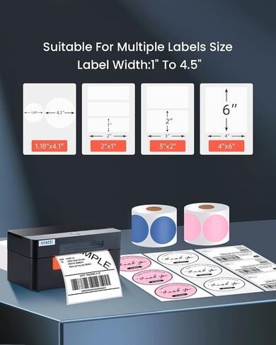 vretti Thermal Shipping Label Printer - 4x6 USB Label Printer - Desktop Barcode Pink Label Printer for Small Business & Shipping Packages Compatible with Mac, Windows, Linux, UPS, USPS(USB Version) in Saudi Arabia