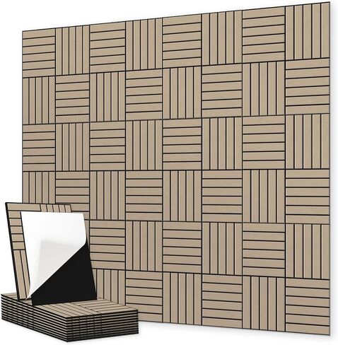 12 Pack Felt Acoustic Panels, 48"x48"x0.4" Large Acoustic Wall Panels, Self-Adhesive Sound Absorbing Panels for Recording Studios & Offices,Camel Felt+Black Decorative Acoustic Panels in Saudi Arabia