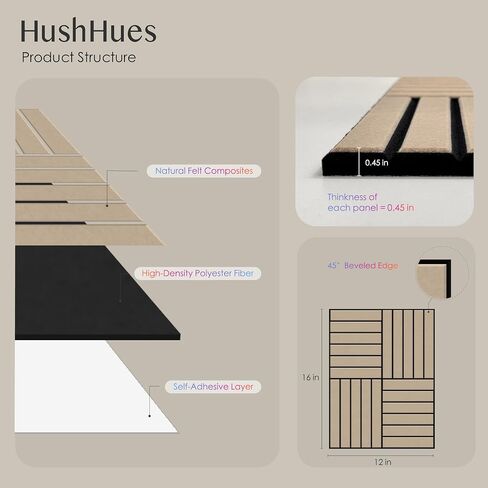 12 Pack Felt Acoustic Panels, 48"x48"x0.4" Large Acoustic Wall Panels, Self-Adhesive Sound Absorbing Panels for Recording Studios & Offices,Camel Felt+Black Decorative Acoustic Panels in Saudi Arabia
