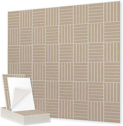 12 Pack Felt Acoustic Panels, 48"x48"x0.4" Large Acoustic Wall Panels, Self-Adhesive Sound Absorbing Panels for Recording Studios & Offices,Camel Felt+Black Decorative Acoustic Panels in Saudi Arabia