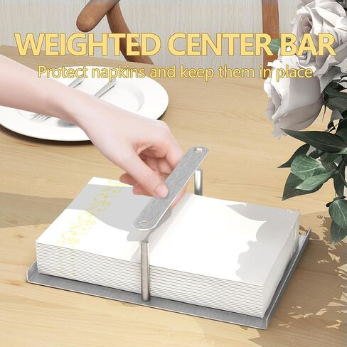 Napkin Holder for Table, Flat Napkin Holder with Weighted Center Bar for Easy Access, Metal Square Napkin Dispenser for Kitchen Counter, Party, Black in Saudi Arabia