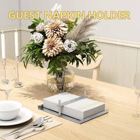 Napkin Holder for Table, Flat Napkin Holder with Weighted Center Bar for Easy Access, Metal Square Napkin Dispenser for Kitchen Counter, Party, Black in Saudi Arabia