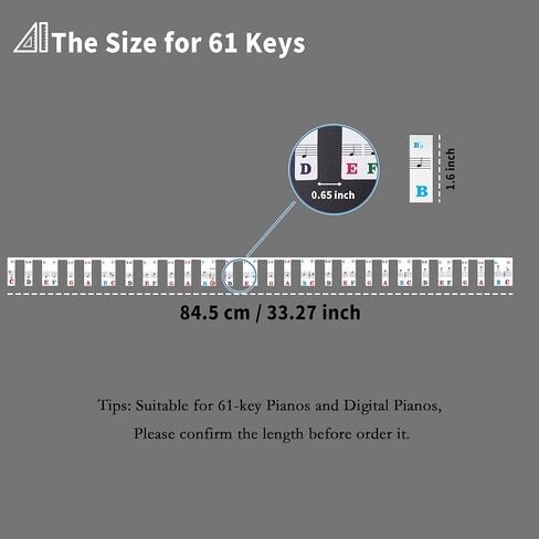 Piano Keyboard Stickers, Full-Size Piano Rake Key Labels Overlay Removable for Beginners Kids (61 Full Keys) in Saudi Arabia