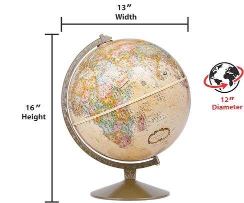 Replogle Globes Franklin World Globe، محيط عتيق، قطر 30.48 سم، أكثر من 4000 اسم مكان in Kuwait