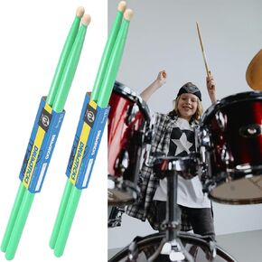 Drumsticks 2 Pairs, 5A Maple Wood Drum Sticks, Non-Slip Drum Sticks, Wood Tip Maple Wood Percussion Drumsticks, Personalized Drumsticks Drummer Gift Drum Sticks for Adults/Young/Students, Green