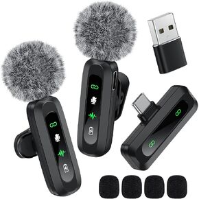 2 Pack Wireless Lavalier Microphone for Android Phone, Mini Microphone for Video Recording, Type-C Mini Mic Crystal Clear Recording with USB-C for Podcast, ASMR, TikTok, Content Creator