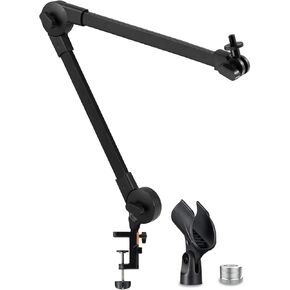 Microphone Boom Arm Mic Stand, Adjustable Suspension Boom Scissor Arm Stand with Mic Clip Holder and Heavy Duty Clamp for Streaming Podcast Recording Studio