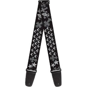 Guitar Strap Elegant Crosses Stars Studs Black Grays 2 Inches Wide