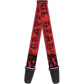 Buckle-Down Guitar Strap - Grateful Dead Text w/Skull & Roses Red - 2" Wide - 29-54" Length
