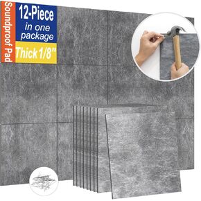 【Soundproofing PRO】12 Pack 1/8 inch Thick Mass Loaded Vinyl Soundproofing Pads【Feel like Added A Wall】Easy to Install(Equip Nails), High Surface Density(1.25lbs/sqft) MLV Insulation Sound Proof Pads