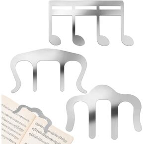 3 Pcs Metal Music Book Clip, lyfLux Page Holder Metal Sheet Music Holders for Holding Piano Keyboard Stands Books (Silver)