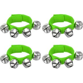 YOKIVE 4 Pack Wrist Bells, Jingle Bells Ankle Bell Percussion Instruments Musical Class Christmas Hand Bells with 4 Bells for Home Party, Light Green