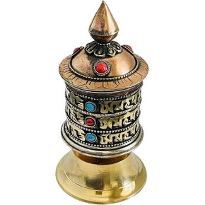 QT S Tibetan Hand Carved Table Top Prayer Wheel - Premium Spiritual/Relaxation/Meditation/Yoga Accessories Gift Set - Home & Zen Decor - Om Mani Padme Hum Mantra Made in Buddha born Country, Nepal