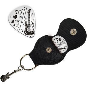 UNICRAFTALE 1pc Pick You Guitar Picks Gifts Stainless Steel Guitar Pick Keychain with PU Leather Case Plectrum Guitar Set Graduates Birthday Christmas Valentines Gifts for Guitar Player Musician Lover