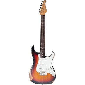 EART Vintage-VS60 6 String Soft Relic Solid-Body Guitar-Full Size Roasted Rosewood Relic Finish VS60 Pickups 6-Point Synchronized Tremolo Bridge Electric Guitar for Blues, Classics,Right Hand