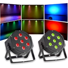 LED Par Stage Light 7X12W RGBW 4In1 Wash Stage Lighting with Sound Activated & DMX Control Bright DJ Par Light for Stage Disco Wedding Party Church Music Live Show Par Lighting (7X12-2PC)