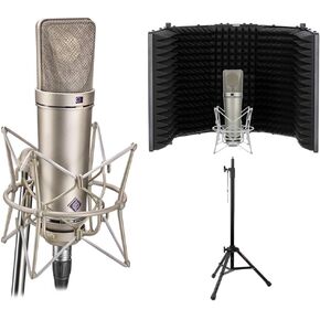 Neumann U 87 Ai Condenser Microphone (Studio Set, Nickel) with RF-5P-B Reflection Filter & Reflection Filter Mic Stand Bundle